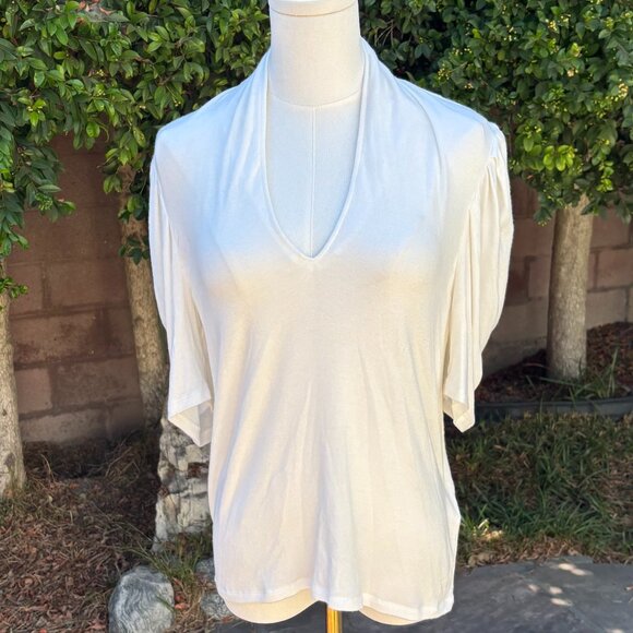 ba&sh Paris Cream Drape Neck Lady Tee Top | Size 3 (L) | Modal Blend - Picture 2 of 9